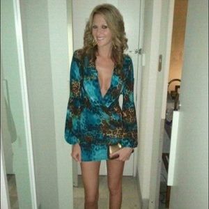 Savee Couture leopard print mini dress size Small